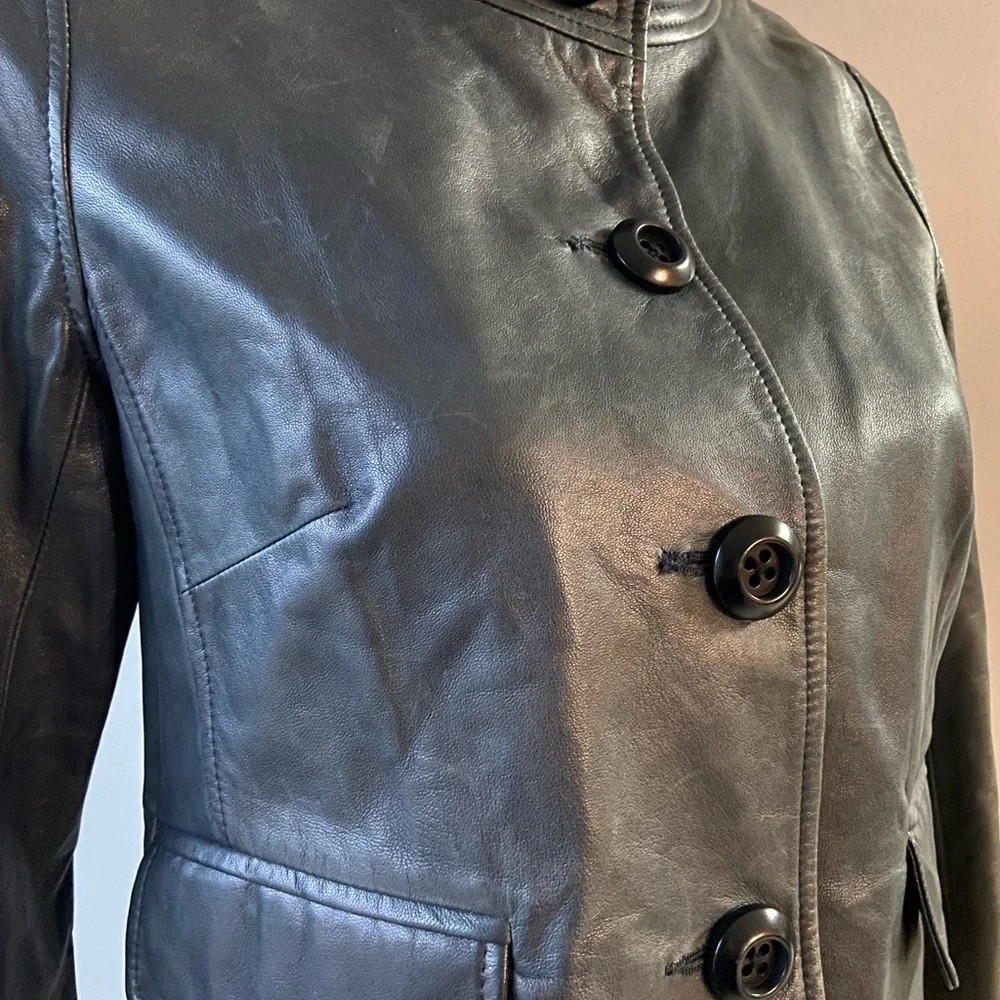 J Crew Sz S Steel Grey Leather Jacket - Picture 3 of 12